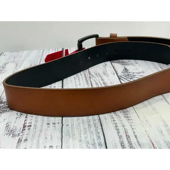 NWT Levi's Mens Tan & Black Metal Buckle Synthetic Leather Dress Belt Size 38-40 - Picture 2 of 7